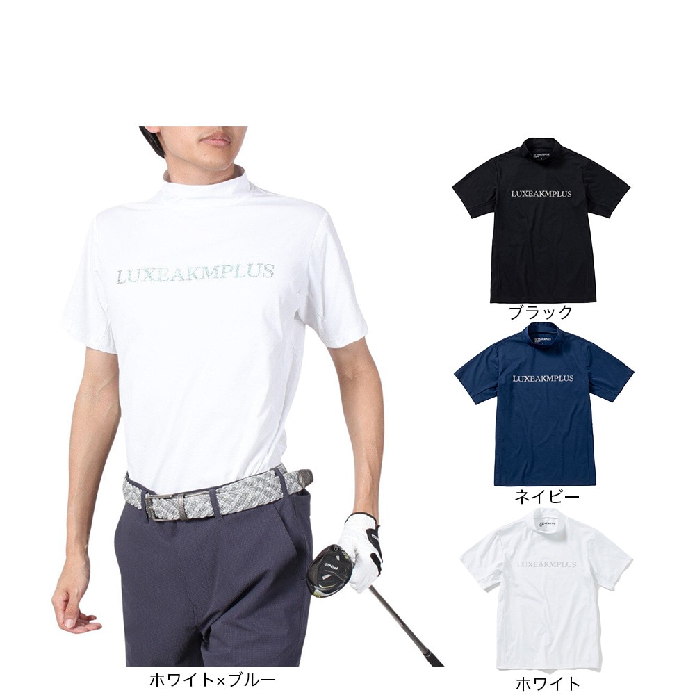 リュクスエイケイエムプラス（LUXEAKMPLU）（メンズ）ゴルフウェア 半袖 RHINESTONE モックネックシャツ LAT-24005white
