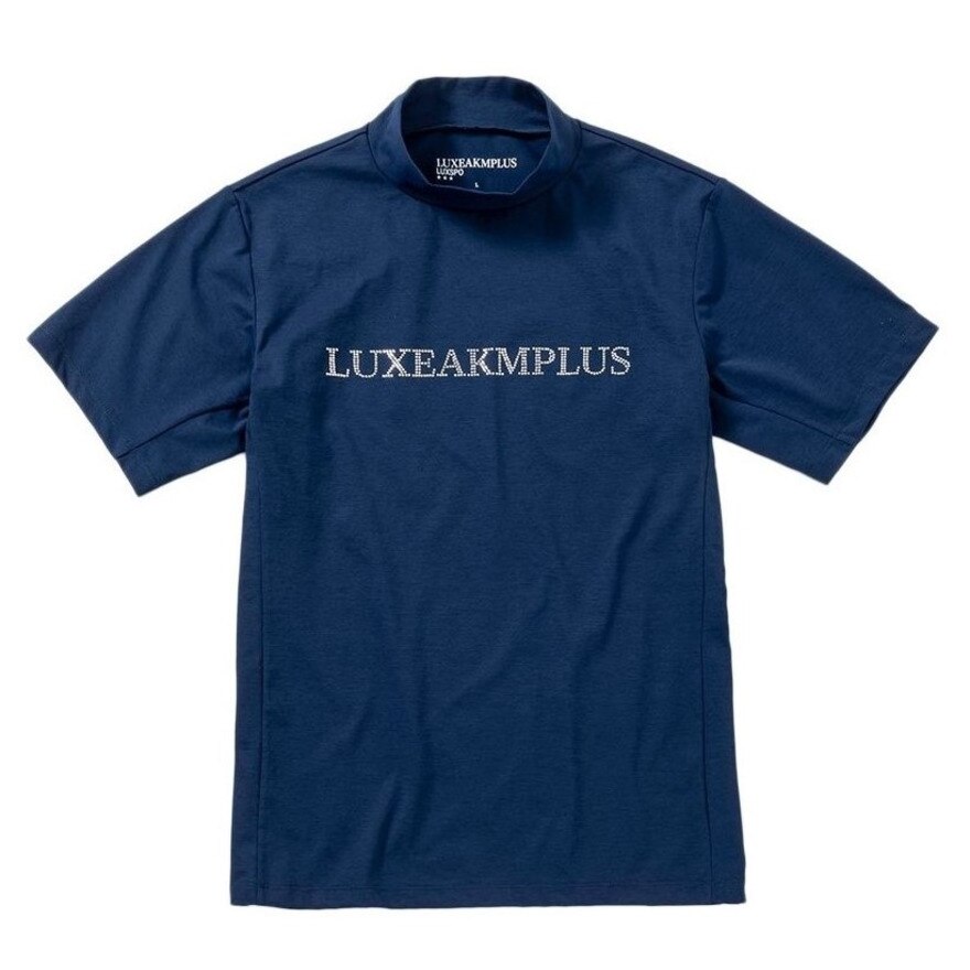 リュクスエイケイエムプラス（LUXEAKMPLU）（メンズ）ゴルフウェア 半袖 RHINESTONE モックネックシャツ LAT-24005navy