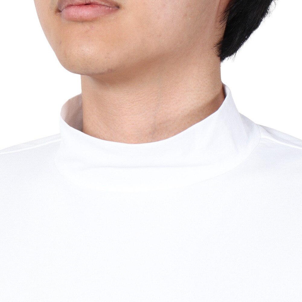 リュクスエイケイエムプラス（LUXEAKMPLU）（メンズ）ゴルフウェア 半袖 RHINESTONE モックネックシャツ LAT-24005white x turquoise