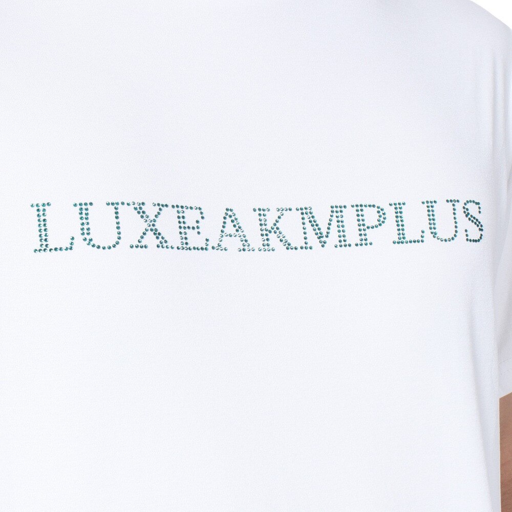 リュクスエイケイエムプラス（LUXEAKMPLU）（メンズ）ゴルフウェア 半袖 RHINESTONE モックネックシャツ LAT-24005white x turquoise
