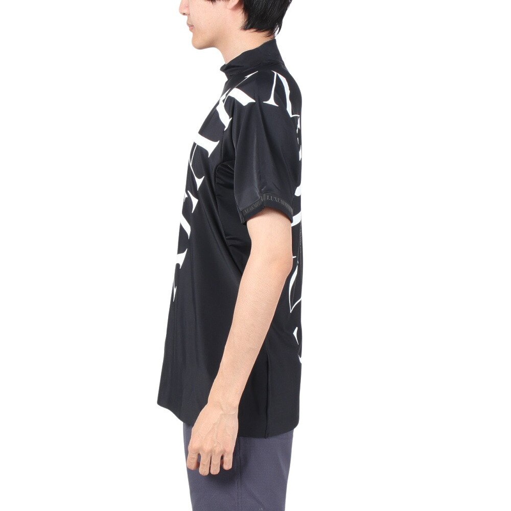 リュクスエイケイエムプラス（LUXEAKMPLU）（メンズ）ゴルフウェア 半袖 TECHNOLOGY PATTERN モックネックシャツ LAT-24008black