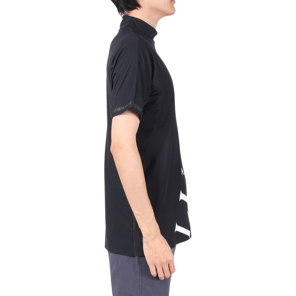 リュクスエイケイエムプラス（LUXEAKMPLU）（メンズ）ゴルフウェア 半袖 TECHNOLOGY PATTERN モックネックシャツ LAT-24008black