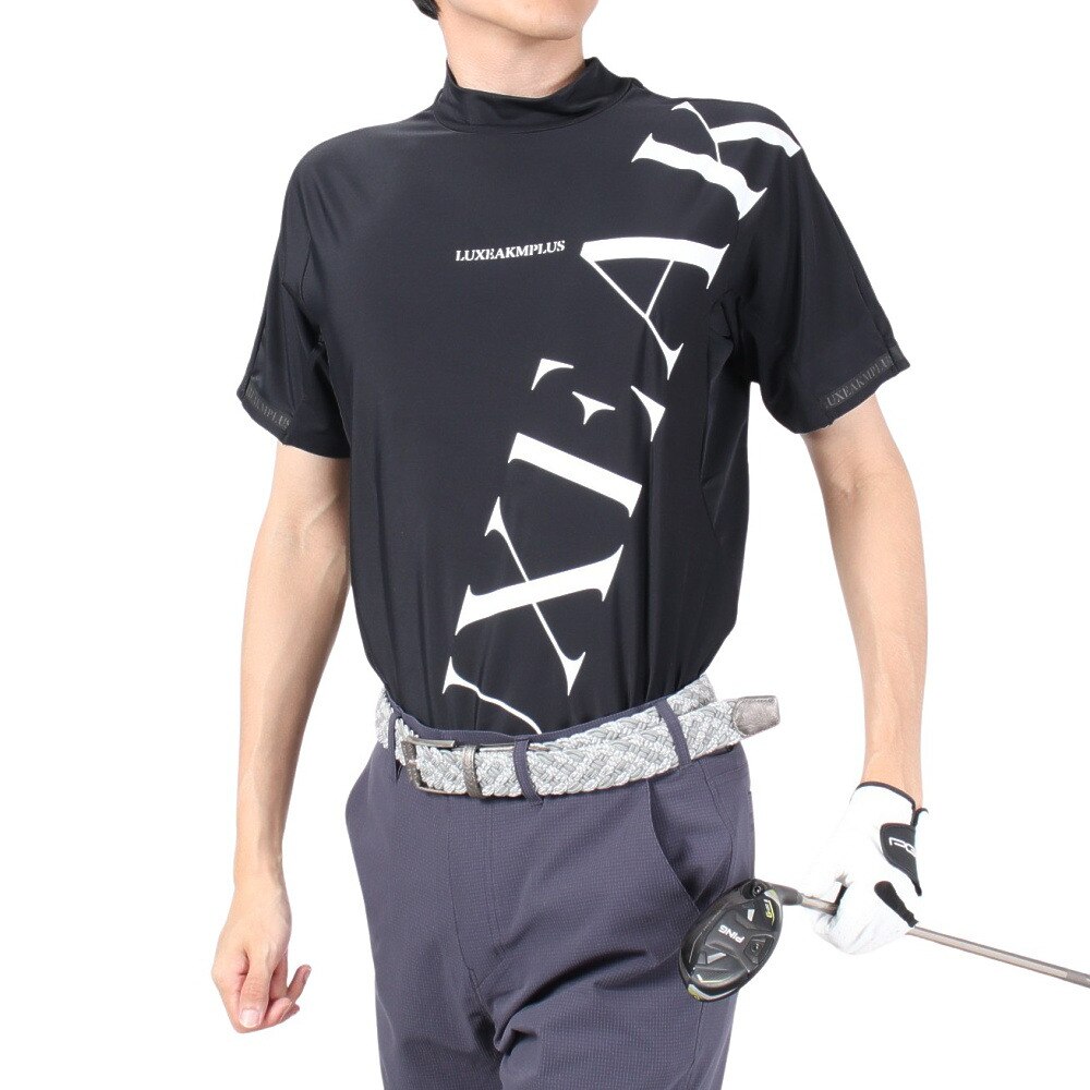 リュクスエイケイエムプラス（LUXEAKMPLU）（メンズ）ゴルフウェア 半袖 TECHNOLOGY PATTERN モックネックシャツ LAT-24008black