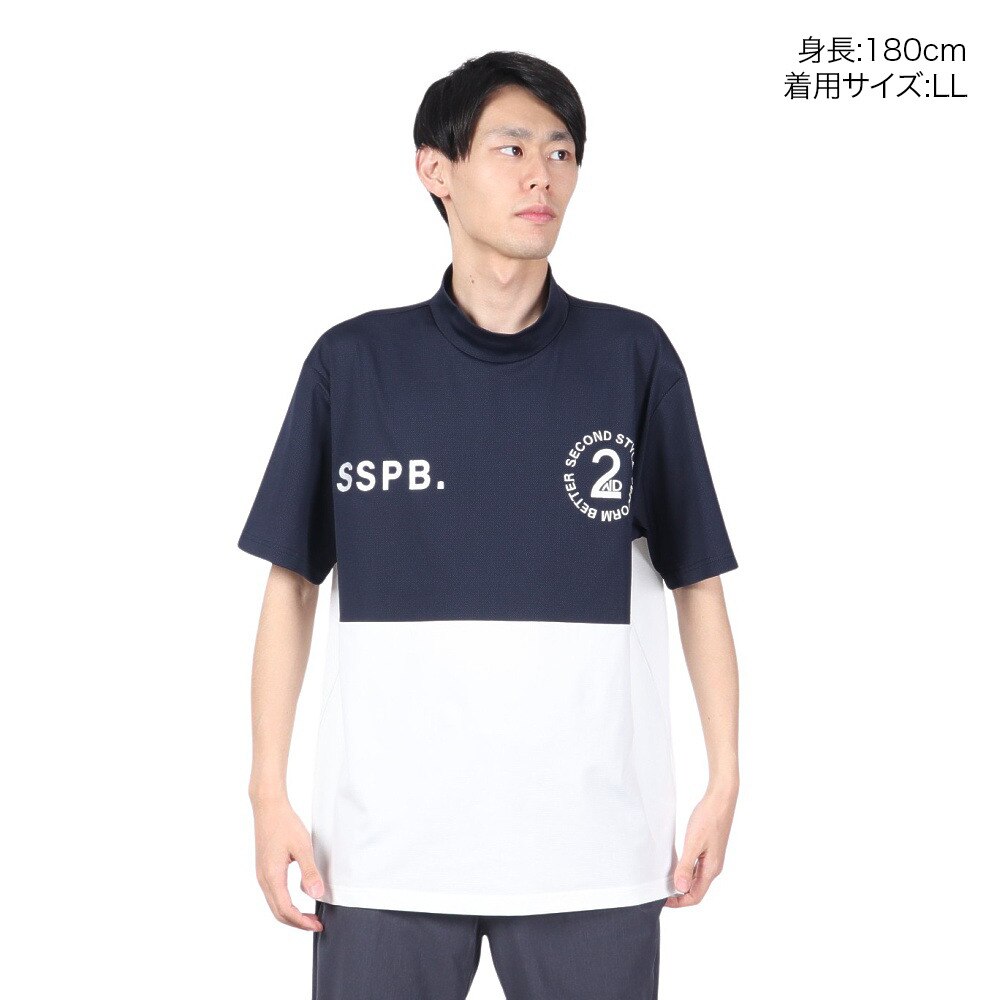 Second Style（Second Style）（メンズ）ゴルフウェア 接触冷感 ハーフジップ ビッグ半袖モックネック 242223-NVY