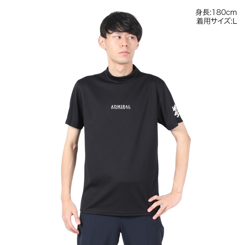 アドミラル ゴルフ（Admiral GOLF）（メンズ）ゴルフウェア 吸水速乾 ハイネックシャツ ゴルフ 半袖 メンズ フラッグ モックネックシャツ ADMA498-BLK
