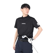 (メンズ)ゴルフウェア 吸水速乾 ハイネックシャツ ゴルフ 半袖 メンズ フラッグ モックネックシャツ ADMA498-BLK