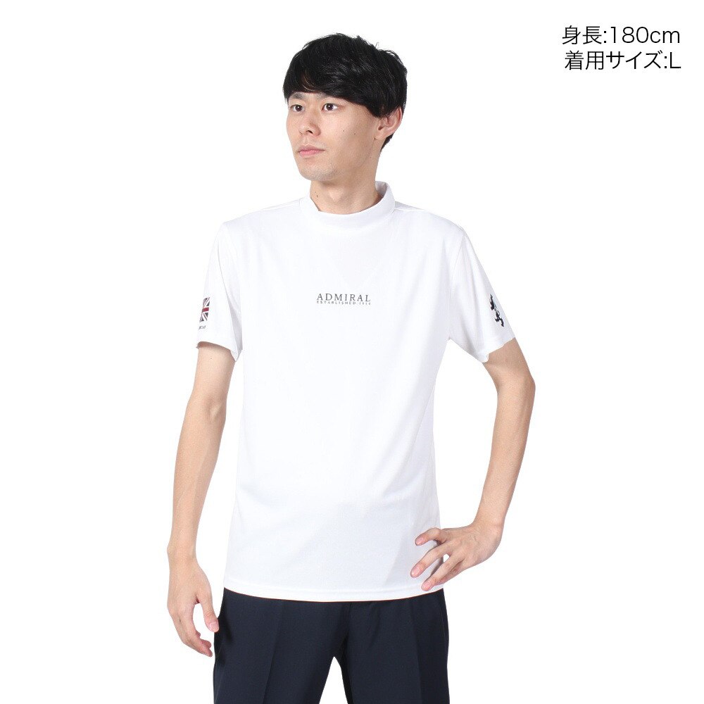 アドミラル ゴルフ（Admiral GOLF）（メンズ）ゴルフウェア 吸水速乾 抗菌防臭 ハイネックシャツ ゴルフ 半袖 メンズ フラッグ モックネックシャツ ADMA498-WHT