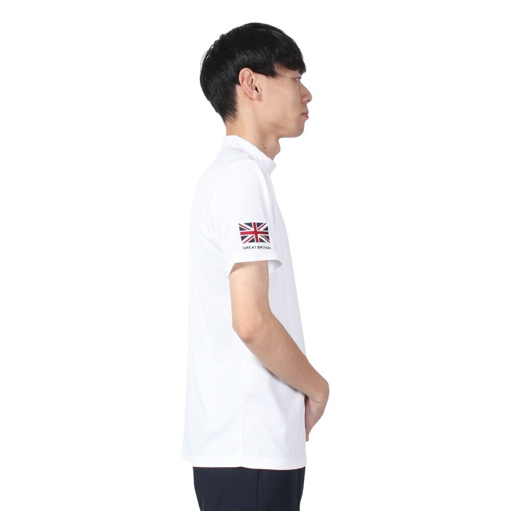 アドミラル ゴルフ（Admiral GOLF）（メンズ）ゴルフウェア 吸水速乾 抗菌防臭 ハイネックシャツ ゴルフ 半袖 メンズ フラッグ モックネックシャツ ADMA498-WHT