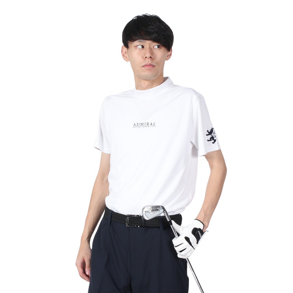 アドミラル ゴルフ（Admiral GOLF）（メンズ）ゴルフウェア 吸水速乾 抗菌防臭 ハイネックシャツ ゴルフ 半袖 メンズ フラッグ モックネックシャツ ADMA498-WHT