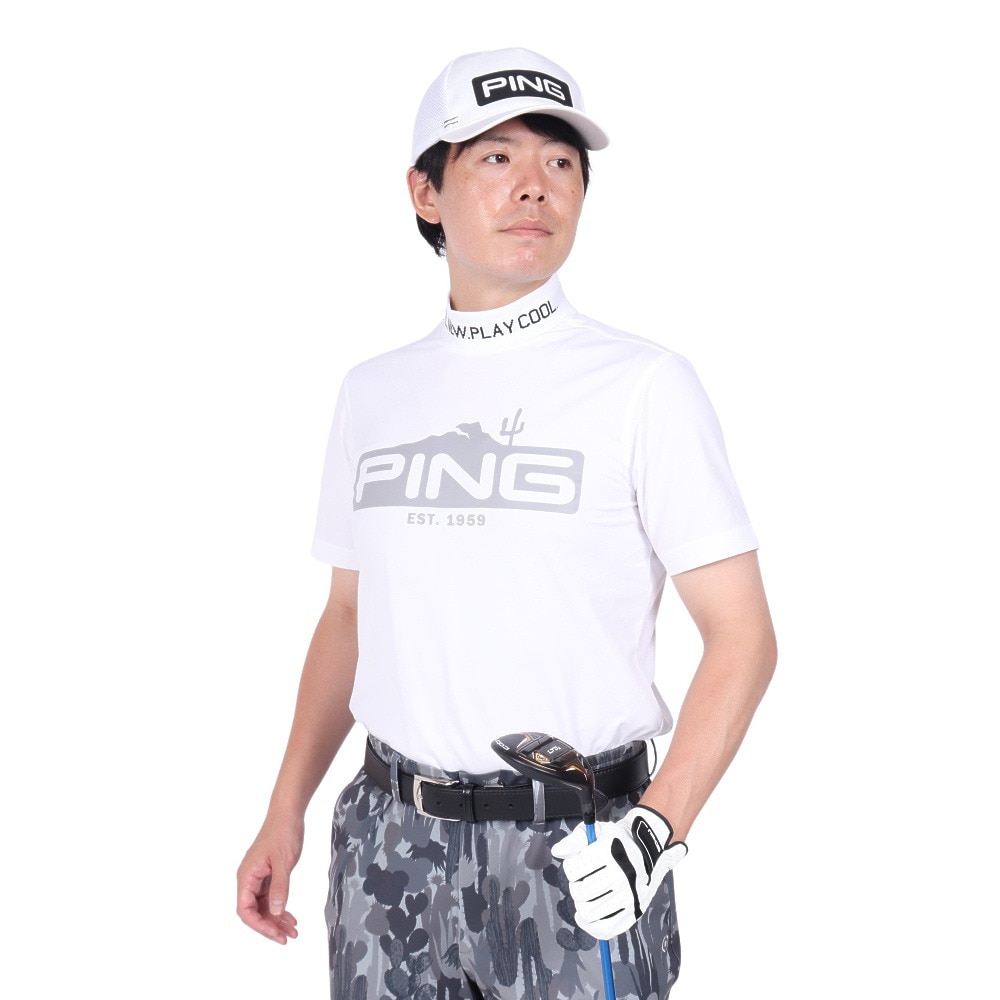 ピン（PING）（メンズ）ゴルフウェア モックネック ストレッチカノコ半袖ハイネックカットソー 621-4267805-030