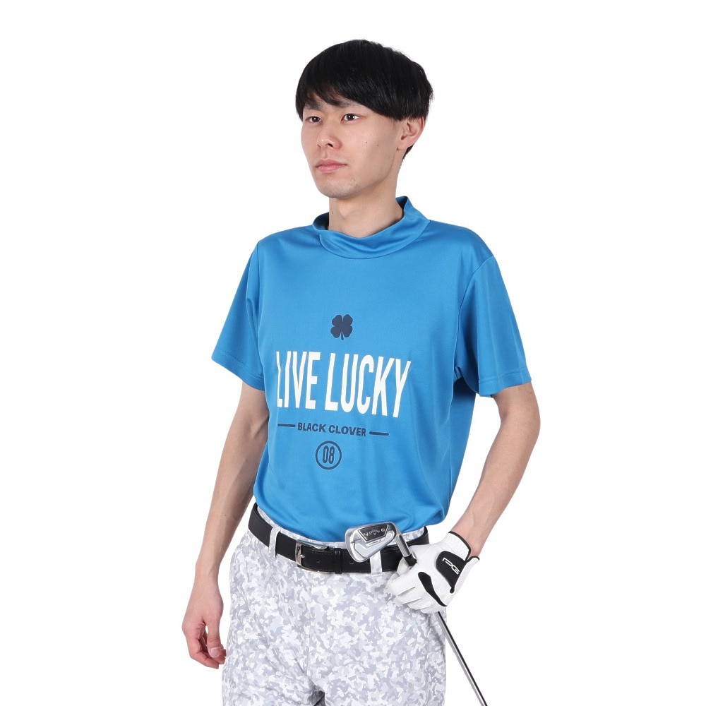 ブラッククローバー（Black Clover）（メンズ）ゴルフウェア 吸水速乾 半袖 LIVELUCKY ハイネックTシャツ BA5RTG02 BLU