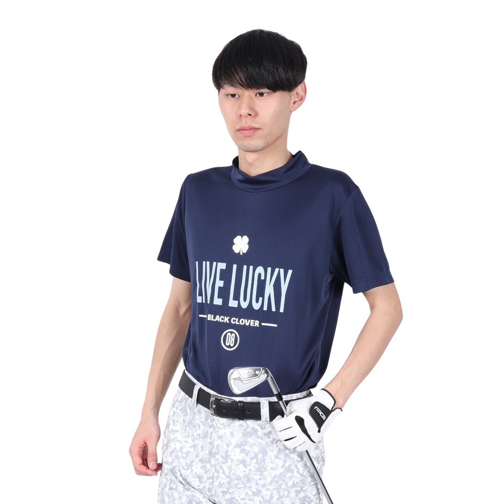 ブラッククローバー（Black Clover）（メンズ）ゴルフウェア 吸水速乾 半袖 LIVELUCKY ハイネックTシャツ BA5RTG02 NVY
