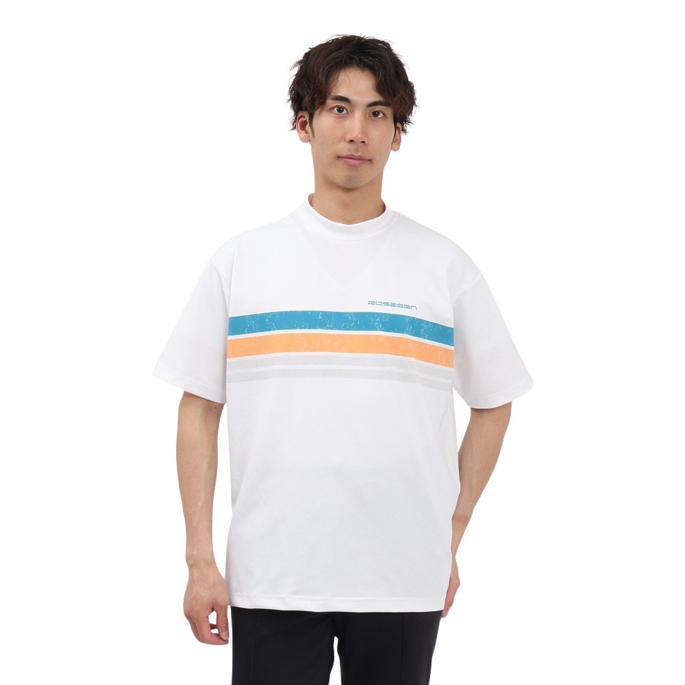 ROSASEN（メンズ）ゴルフウェア 吸水速乾 接触冷感 半袖 モックネック Tシャツ 044-23544-25SS-005