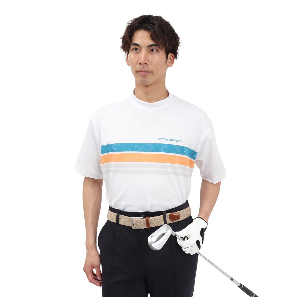 ROSASEN（メンズ）ゴルフウェア 吸水速乾 接触冷感 半袖 モックネック Tシャツ 044-23544-25SS-005
