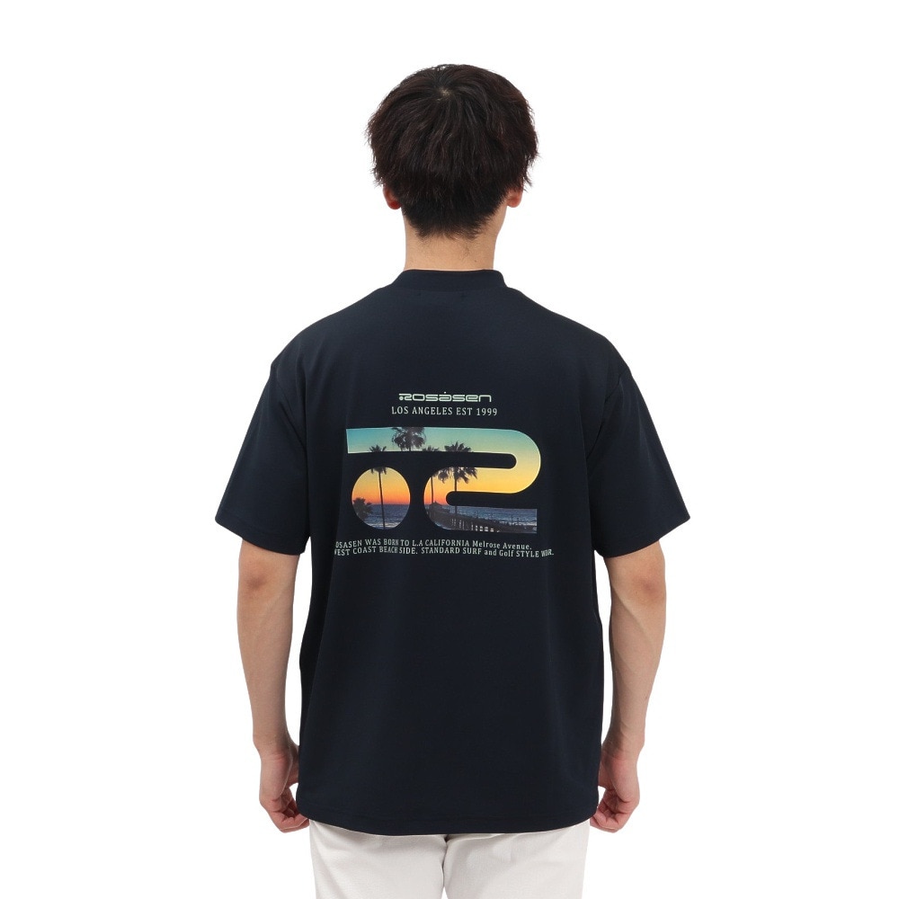 ROSASEN（メンズ）ゴルフウェア 吸水速乾 接触冷感 半袖 モックネック Tシャツ 044-23544-25SS-098