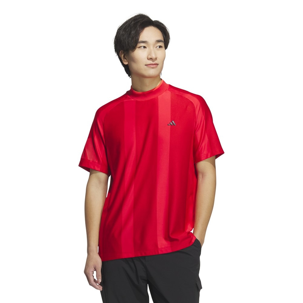 アディダス（adidas）（メンズ）ゴルフウェア 吸湿 アディゼロ ボディマッピング ジャカード 半袖モックネックシャツ KUK73-JG1316RED