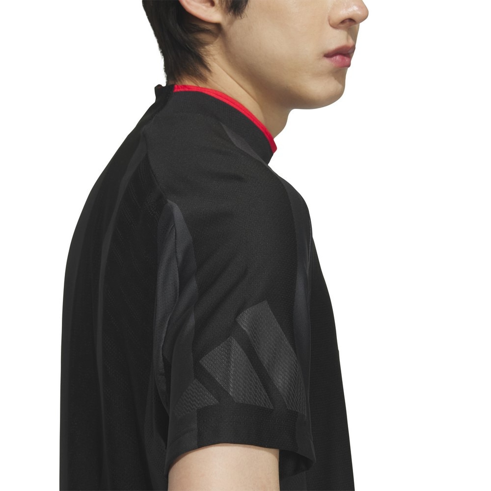 アディダス（adidas）（メンズ）ゴルフウェア 吸湿 アディゼロ ボディマッピング ジャカード 半袖モックネックシャツ KUK73-JG1317BLK