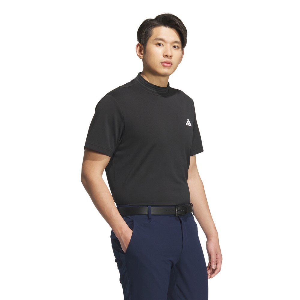 アディダス（adidas）（メンズ）ゴルフウェア スリーストライプス 半袖 モックネックシャツ KVH10-JF6269BLK