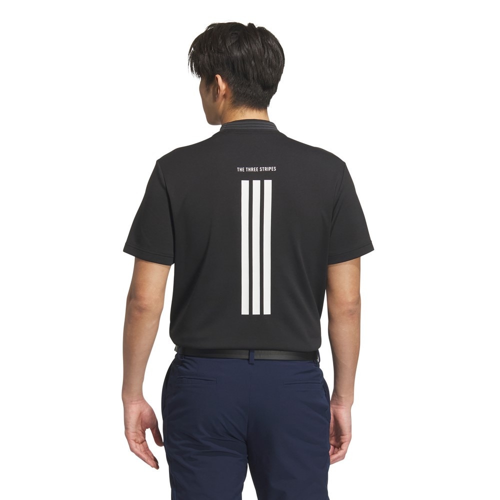 アディダス（adidas）（メンズ）ゴルフウェア スリーストライプス 半袖 モックネックシャツ KVH10-JF6269BLK