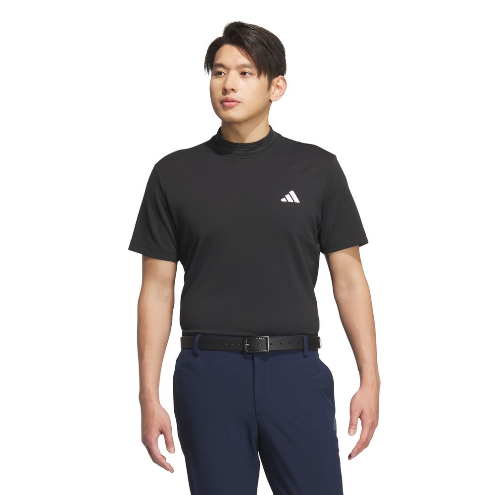 アディダス（adidas）（メンズ）ゴルフウェア スリーストライプス 半袖 モックネックシャツ KVH10-JF6269BLK