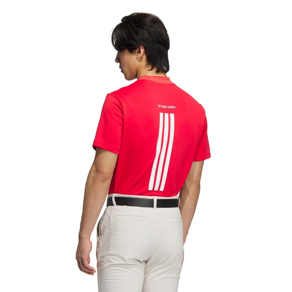 アディダス（adidas）（メンズ）ゴルフウェア スリーストライプス 半袖 モックネックシャツ KVH10-JF6270RED