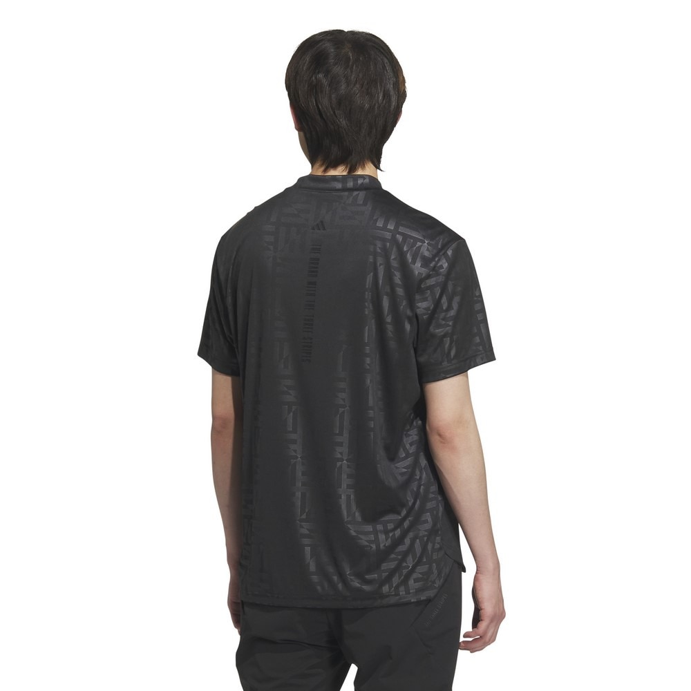 アディダス（adidas）（メンズ）ゴルフウェア BOSロゴ柄デボス モックネック 半袖シャツ KVH25-JF6278BLK