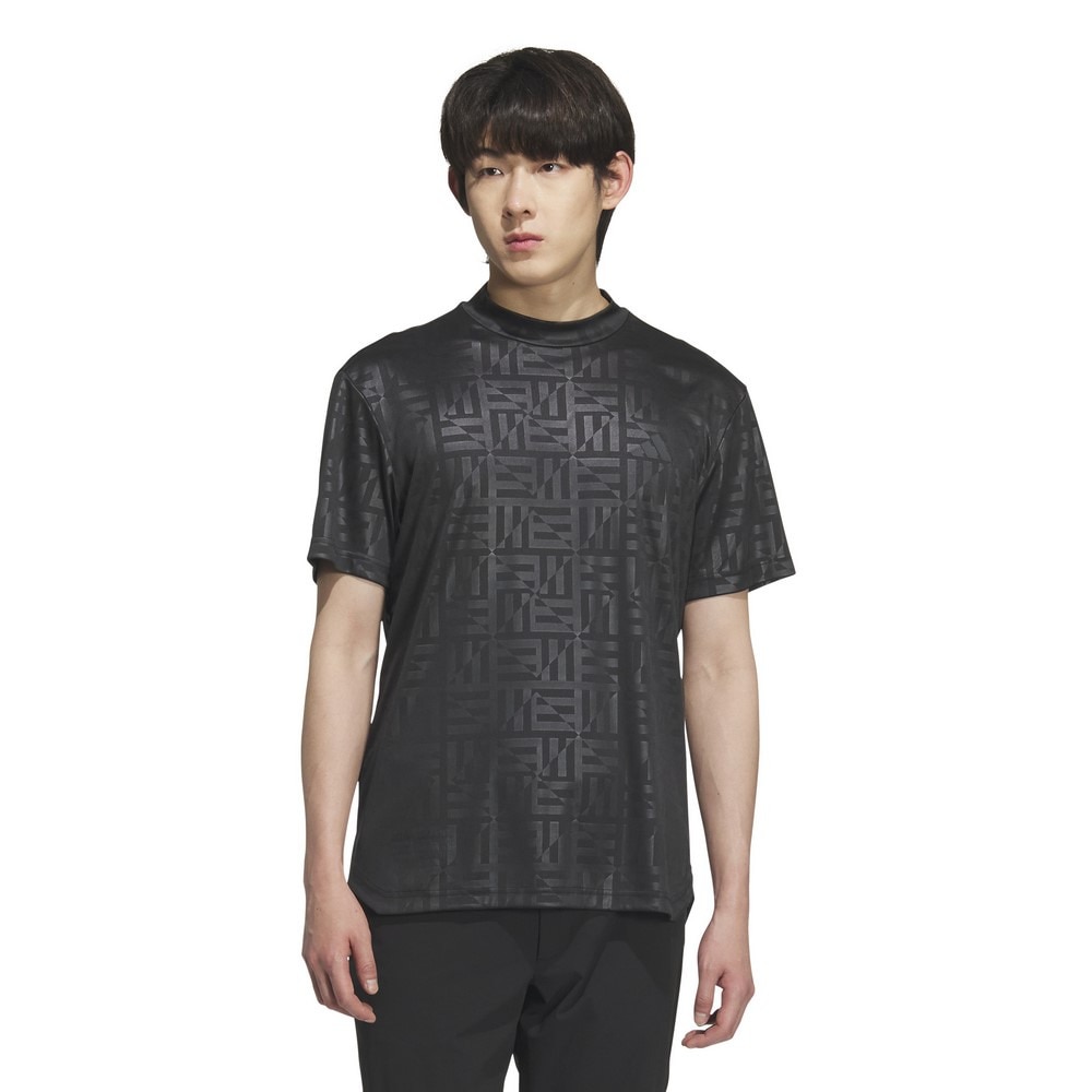 アディダス（adidas）（メンズ）ゴルフウェア BOSロゴ柄デボス モックネック 半袖シャツ KVH25-JF6278BLK
