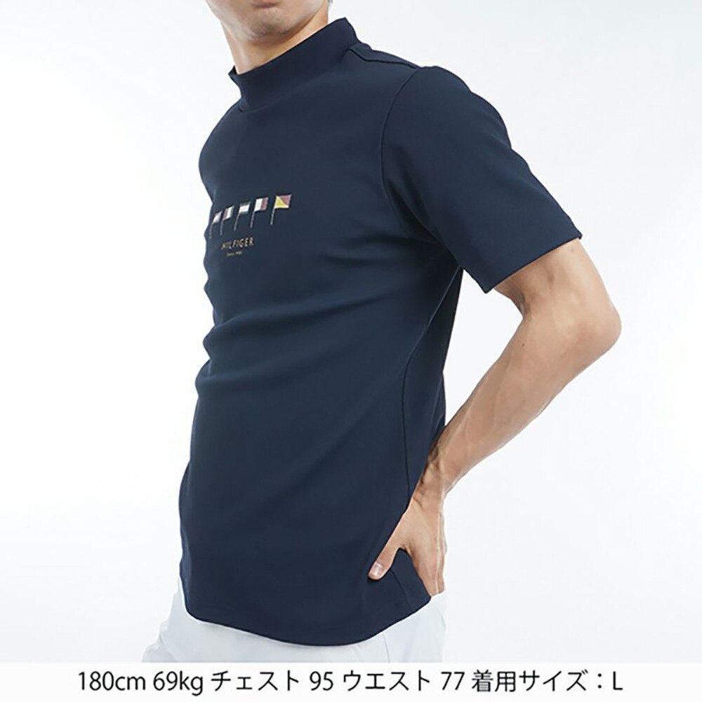 トミー ヒルフィガー ゴルフ（TOMMY HILFIGER GOLF）（メンズ）ゴルフウェア 吸水速乾 マルチフラッグ 半袖モックネックシャツ THMA503-NVY
