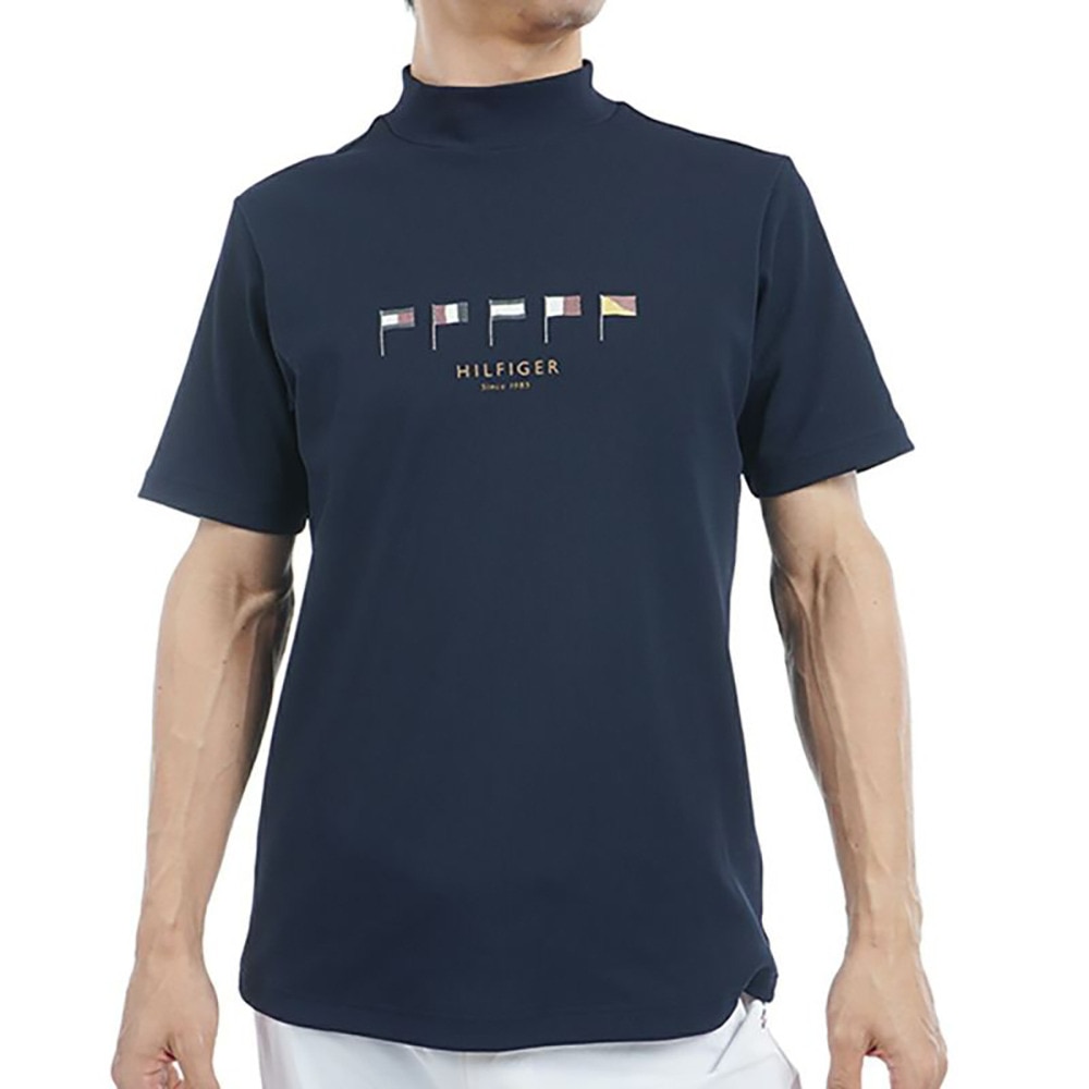 トミー ヒルフィガー ゴルフ（TOMMY HILFIGER GOLF）（メンズ）ゴルフウェア 吸水速乾 マルチフラッグ 半袖モックネックシャツ THMA503-NVY