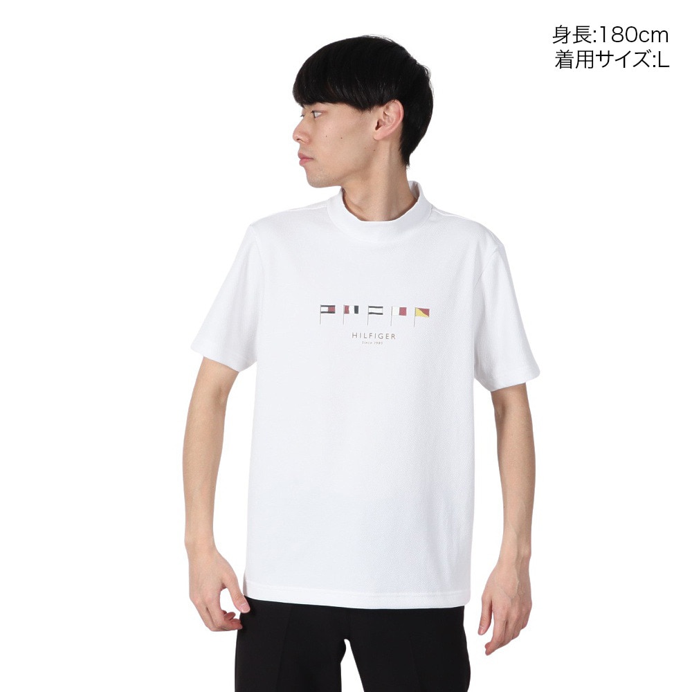 トミー ヒルフィガー ゴルフ（TOMMY HILFIGER GOLF）（メンズ）ゴルフウェア 吸水速乾 マルチフラッグ モックネック半袖 シャツ THMA503-WHT