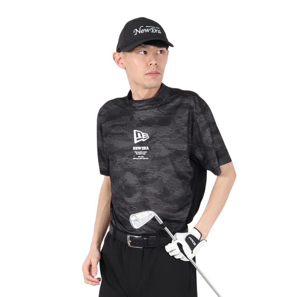 ニューエラ（NEW ERA）（メンズ、レディース）ゴルフウェア 吸汗速乾 抗菌 半袖 ミッドネック 鹿の子 Tシャツ Digital Camo 14391501