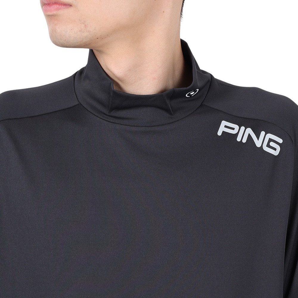 ピン（PING）（メンズ）ゴルフウェア モックネック 半袖 メッシュパネル ジャカード ハイネックシャツ 621-5167201-010