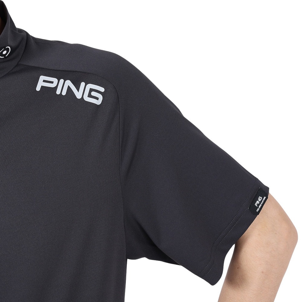 ピン（PING）（メンズ）ゴルフウェア モックネック 半袖 メッシュパネル ジャカード ハイネックシャツ 621-5167201-010