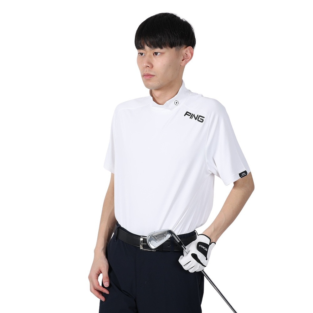 ピン（PING）（メンズ）ゴルフウェア モックネック 半袖 メッシュパネル ジャカード ハイネックシャツ 621-5167201-030