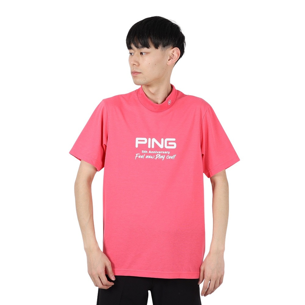 ピン（PING）（メンズ）ゴルフウェア モックネック 半袖 メンズ プレーティング天竺 半袖ハイネックシャツ 621-5167307-090