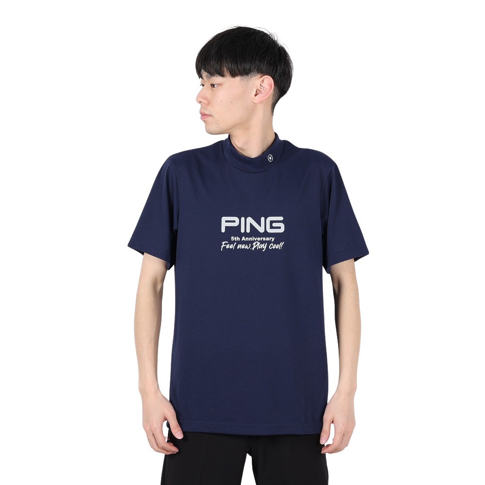 ピン（PING）（メンズ）ゴルフウェア モックネック プレーティング天竺 半袖ハイネックシャツ 621-5167307-120