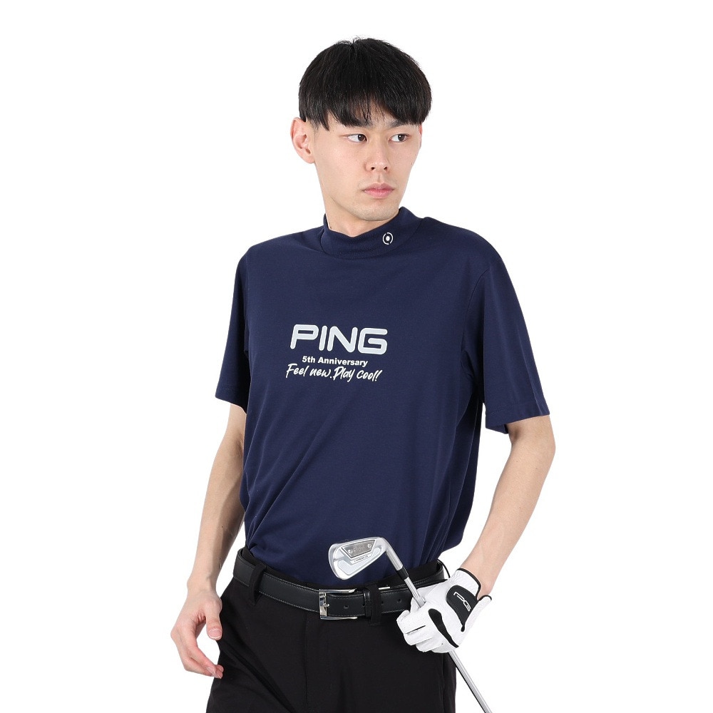 ピン（PING）（メンズ）ゴルフウェア モックネック プレーティング天竺 半袖ハイネックシャツ 621-5167307-120