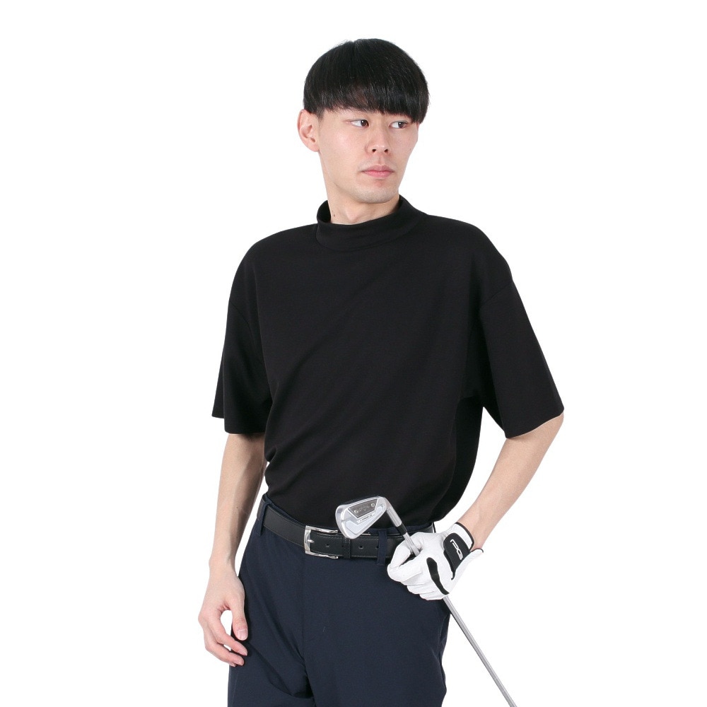 シルバースコット845（SILVERSCOTT845）（メンズ）ゴルフウェア 吸湿発熱 半袖 モックネック シャツ SS24FWT012 BLK