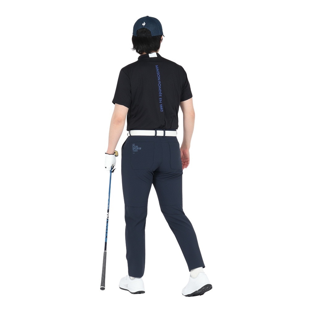 ルコックスポルティフ（lecoqsportif）（メンズ）ゴルフウェア 吸汗速乾 半袖 カラーブロック柄 モックネック 半袖シャツ LG5SHS51M BK00