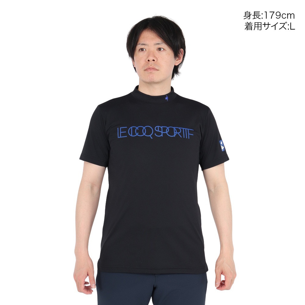 ルコックスポルティフ（lecoqsportif）（メンズ）ゴルフウェア 吸汗速乾 半袖 カラーブロック柄 モックネック 半袖シャツ LG5SHS51M BK00