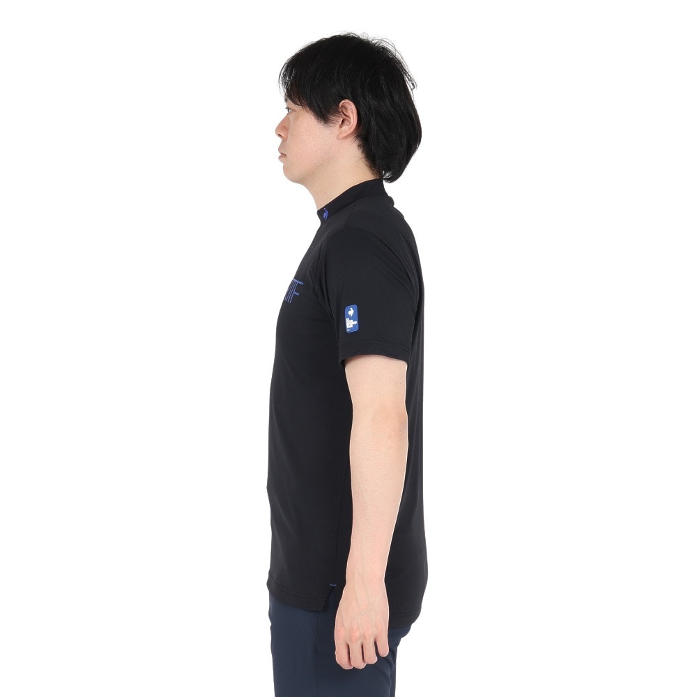 ルコックスポルティフ（lecoqsportif）（メンズ）ゴルフウェア 吸汗速乾 半袖 カラーブロック柄 モックネック 半袖シャツ LG5SHS51M BK00