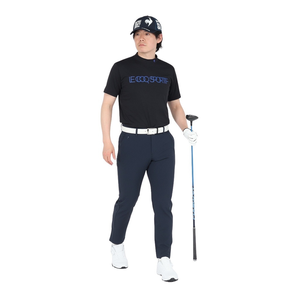 ルコックスポルティフ（lecoqsportif）（メンズ）ゴルフウェア 吸汗速乾 半袖 カラーブロック柄 モックネック 半袖シャツ LG5SHS51M BK00