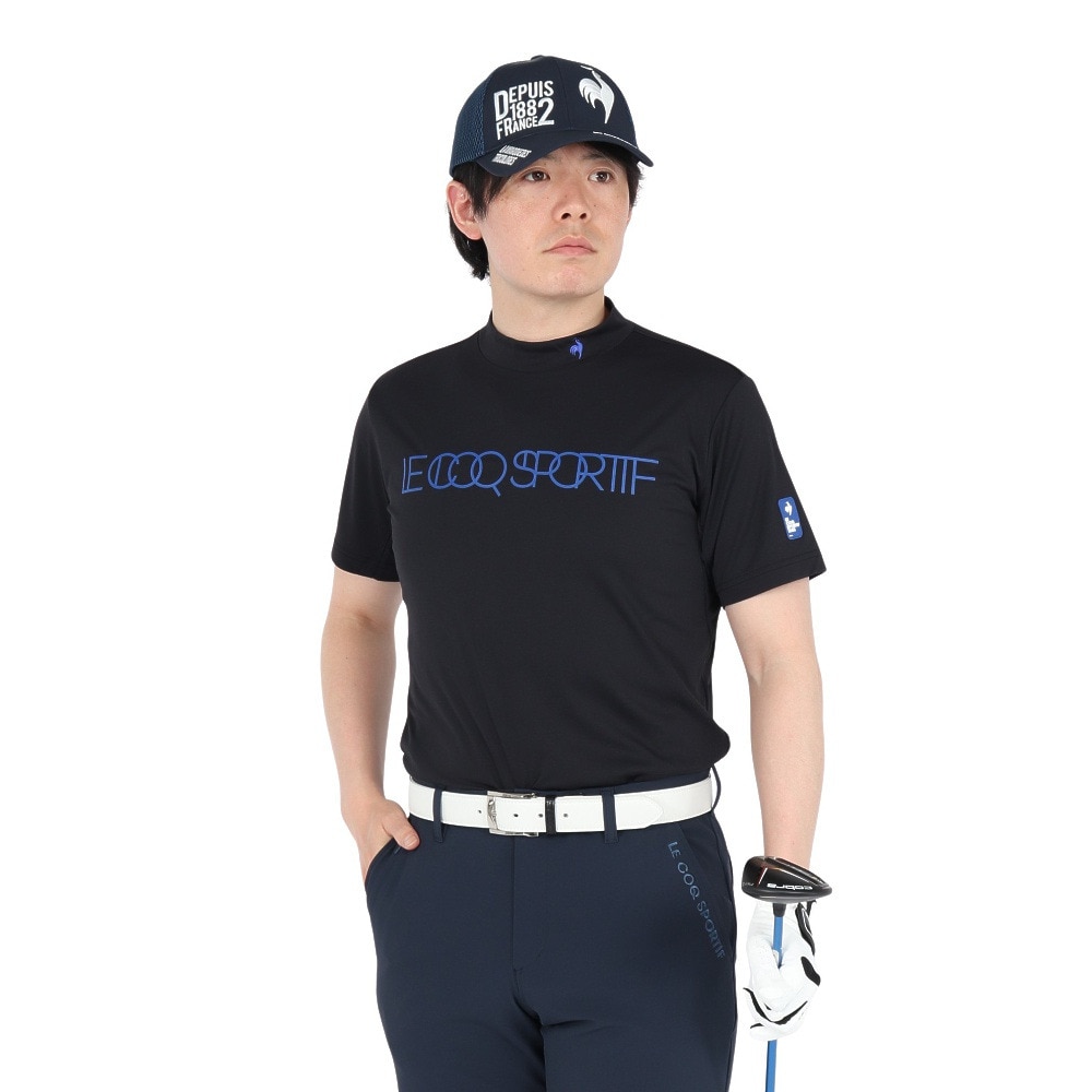 ルコックスポルティフ（lecoqsportif）（メンズ）ゴルフウェア 吸汗速乾 半袖 カラーブロック柄 モックネック 半袖シャツ LG5SHS51M BK00