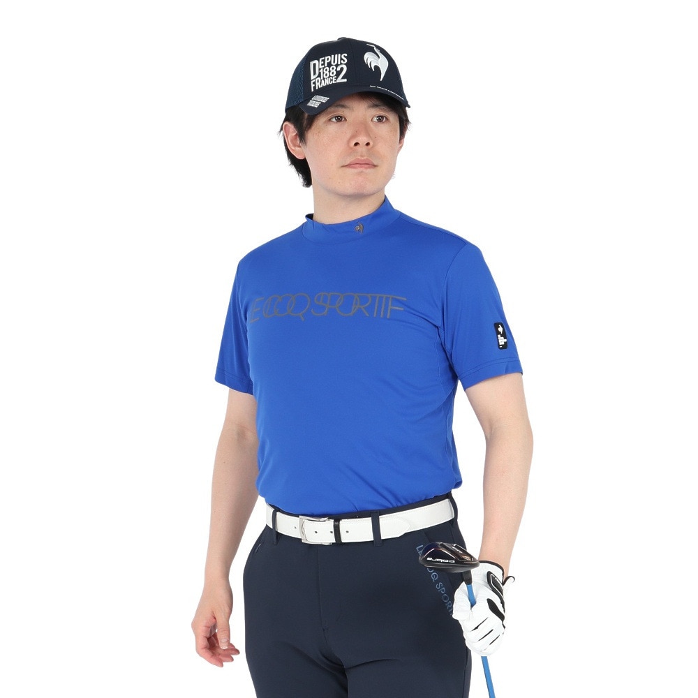 ルコックスポルティフ（lecoqsportif）（メンズ）ゴルフウェア 吸汗速乾 半袖 カラーブロック柄 モックネック 半袖シャツ LG5SHS51M BL00