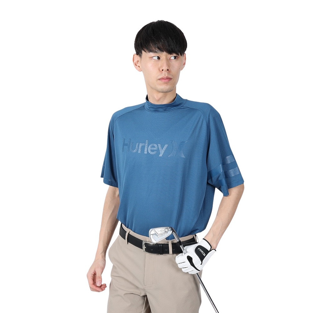 ハーレー（HURLEY）（メンズ）ゴルフウェア 軽量 通気性 ファントム メッシュ アイコン 半袖 モックネックシャツ MGPS251111-BLU