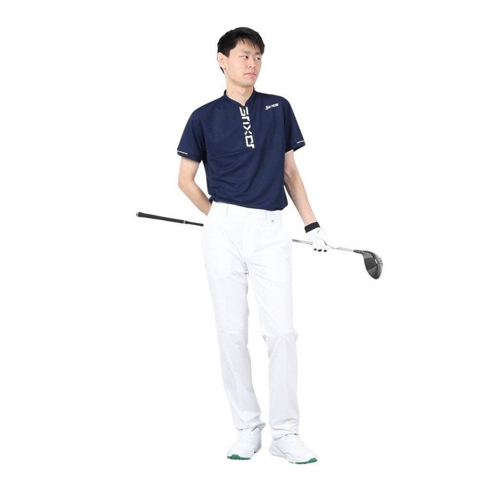 スリクソン（SRIXON）（メンズ）ゴルフウェア 半袖 吸汗速乾 接触冷感 ロゴプリント ジップアップシャツ RGMXJA06 NV00