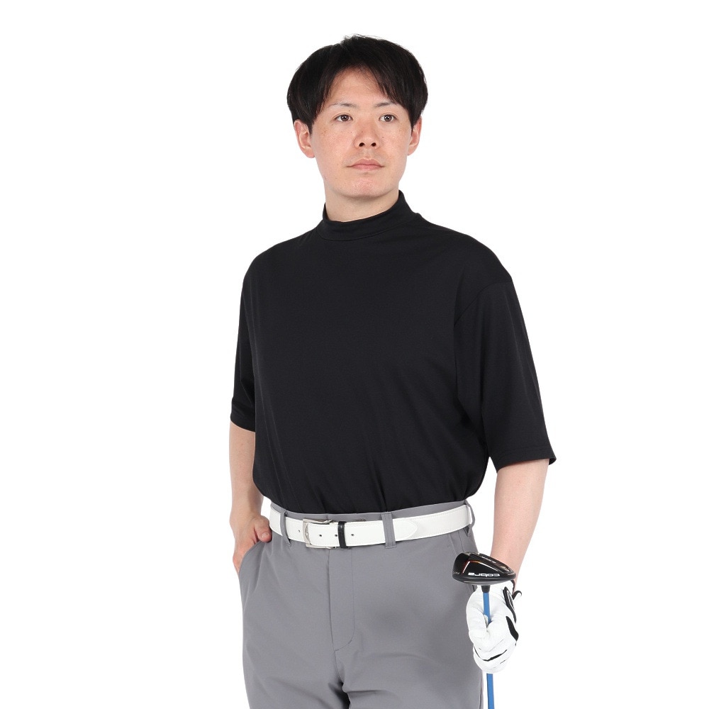 シルバースコット845（SILVERSCOTT845）（メンズ）ゴルフウェア 吸水速乾 WAFFLE 半袖 モックネックシャツ SS25SST007 BLK