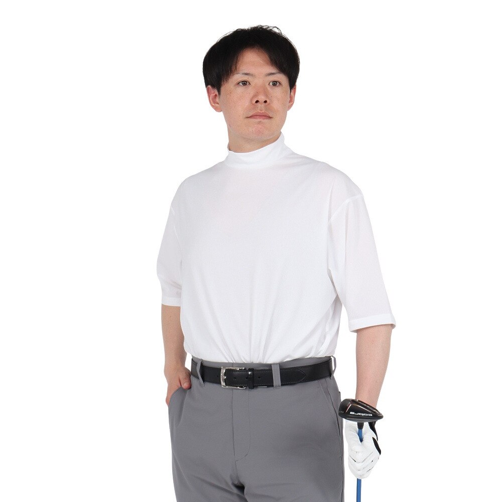 シルバースコット845（SILVERSCOTT845）（メンズ）ゴルフウェア 吸水速乾 WAFFLE 半袖 モックネックシャツ SS25SST007 WHT
