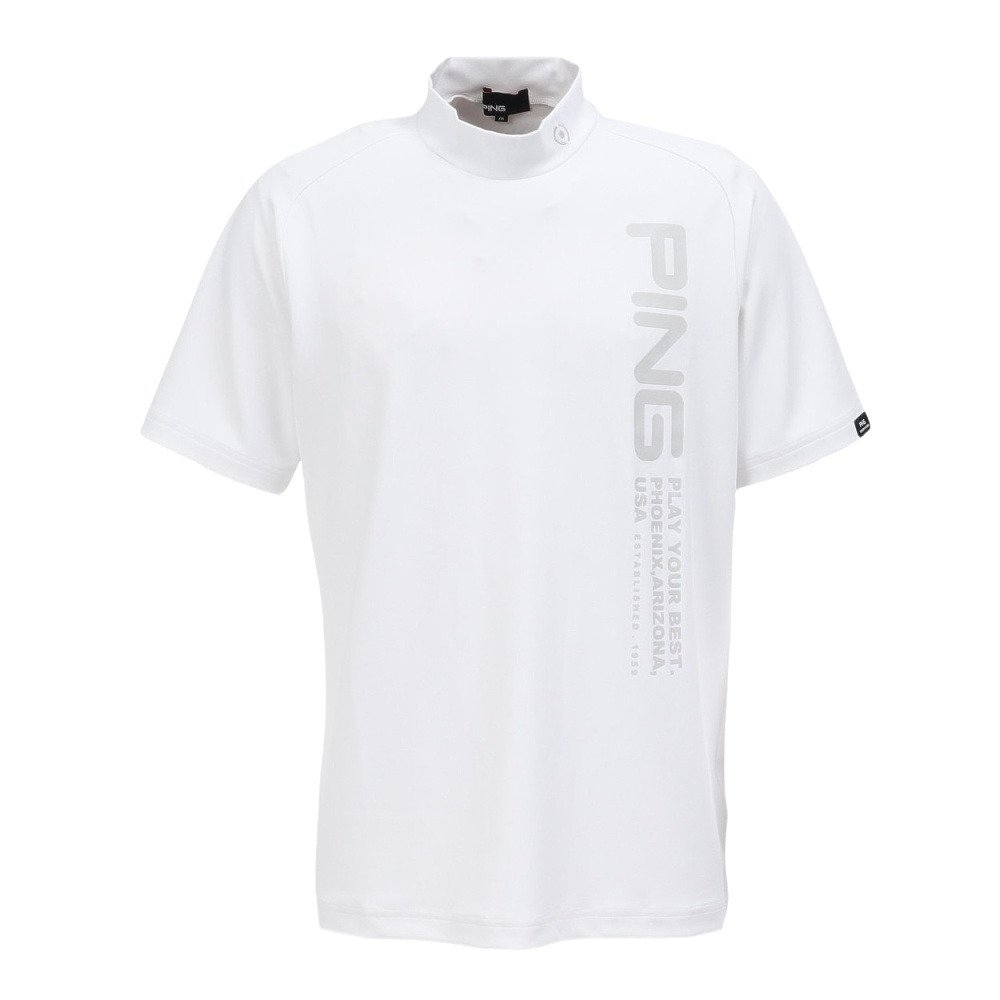 PING ホワイト メンズ 半袖 ハイネックシャツ ゴルフインナー S ピン（PING）（メンズ）ゴルフウェア 吸水速乾 モックネック
