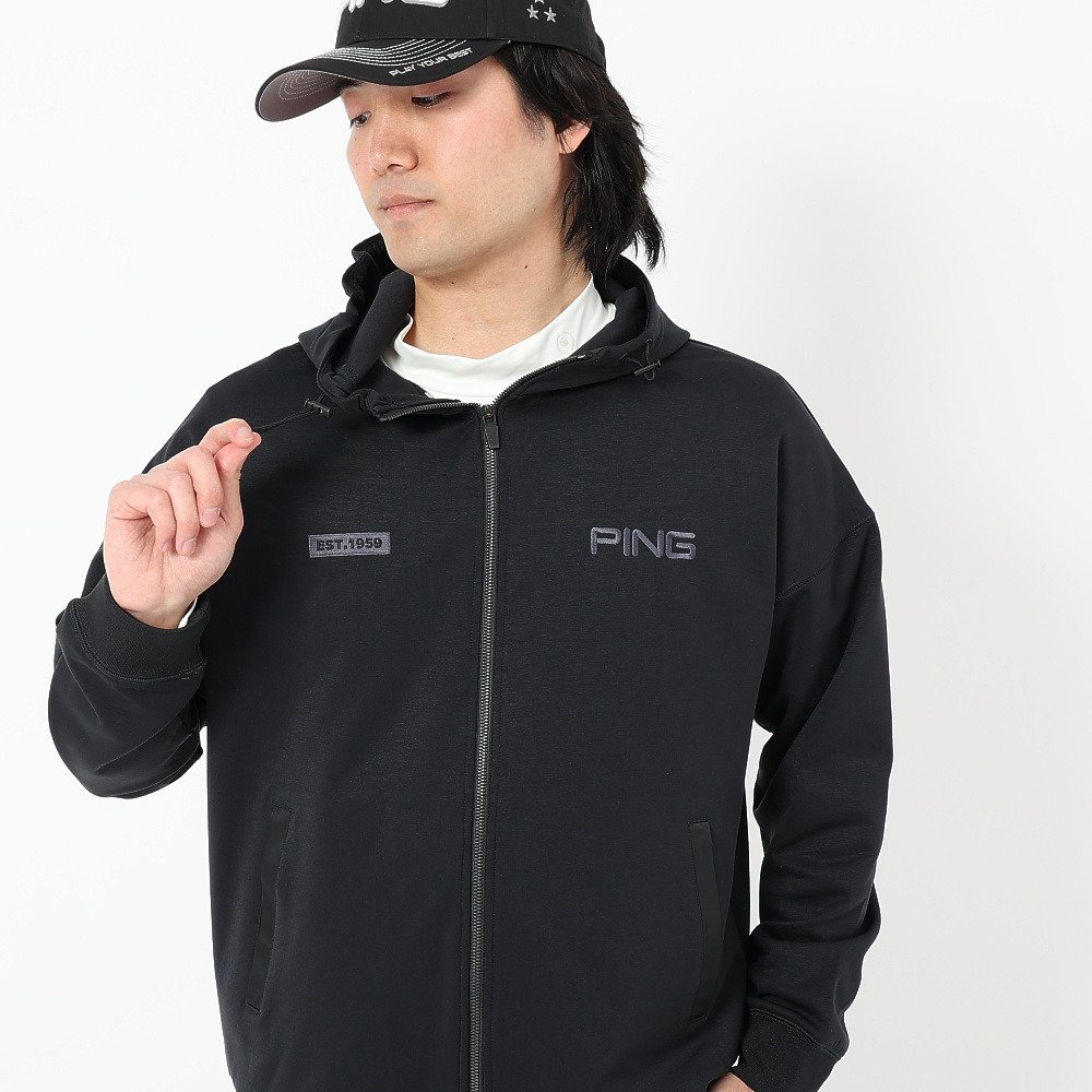 【新品未使用】PING フード付きトレーナー　ブラック PING（ピン） ゴルフウェア 長袖トレーナー 秋 冬 24FW裏起毛